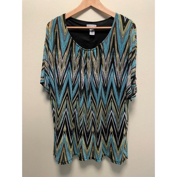 Catherines Womens Tunic Top Size 2X Abstract Geometric Mesh Stretch Artsy Boho - Picture 1 of 6